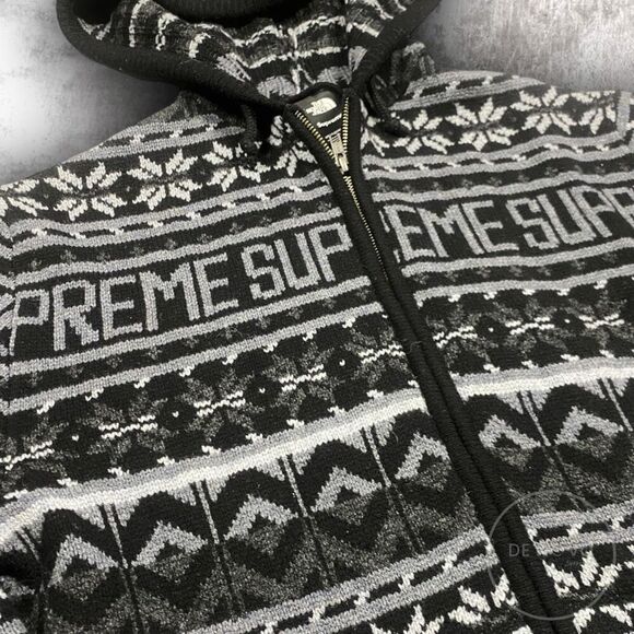 Supreme x The North Face Wool Fair Isle Full Zip Up Hooded Sweater FW22 Medium - Picture 3 of 11